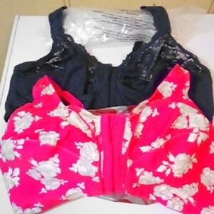 Elegant Lace Women's Tops - Blue Lace Bra and Pnk Flral 100%cotton Bra Both 44g